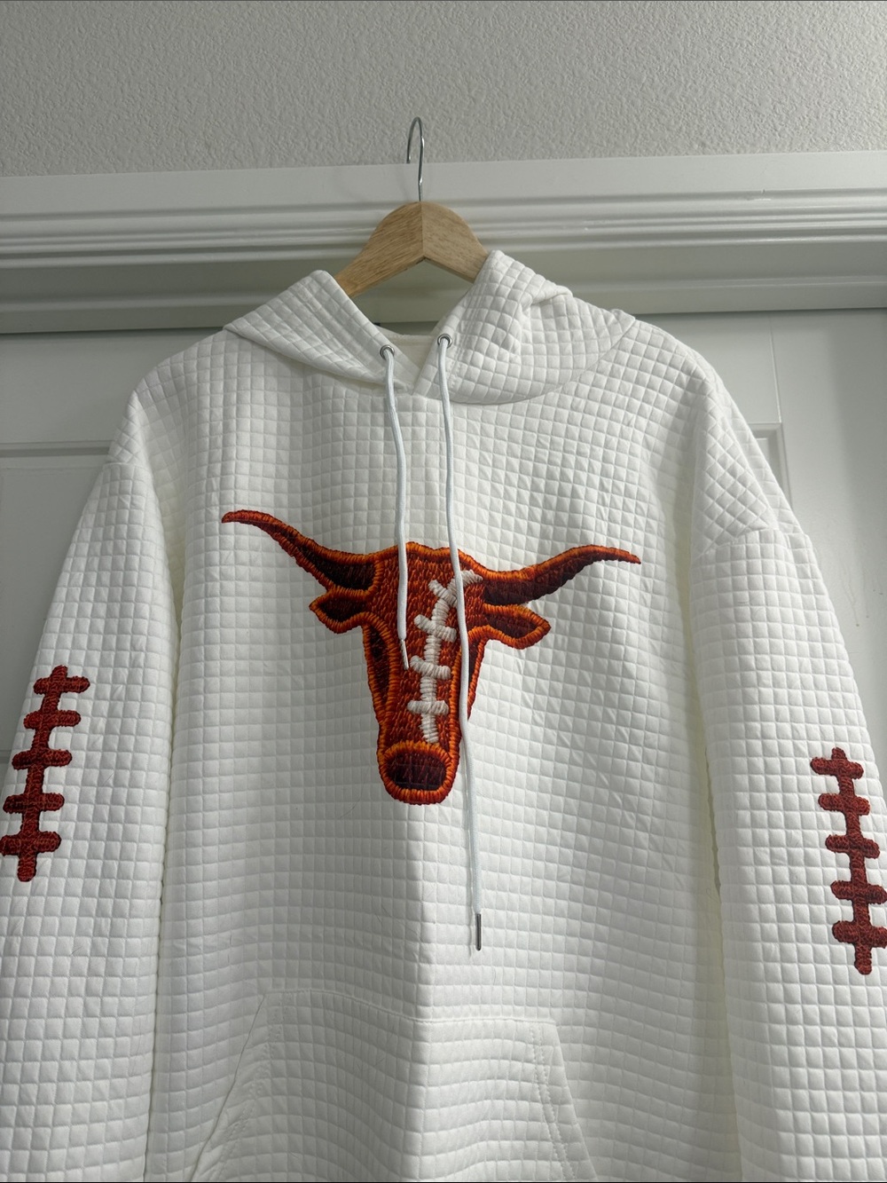 White Texas Longhorns Textured Football Hoodie